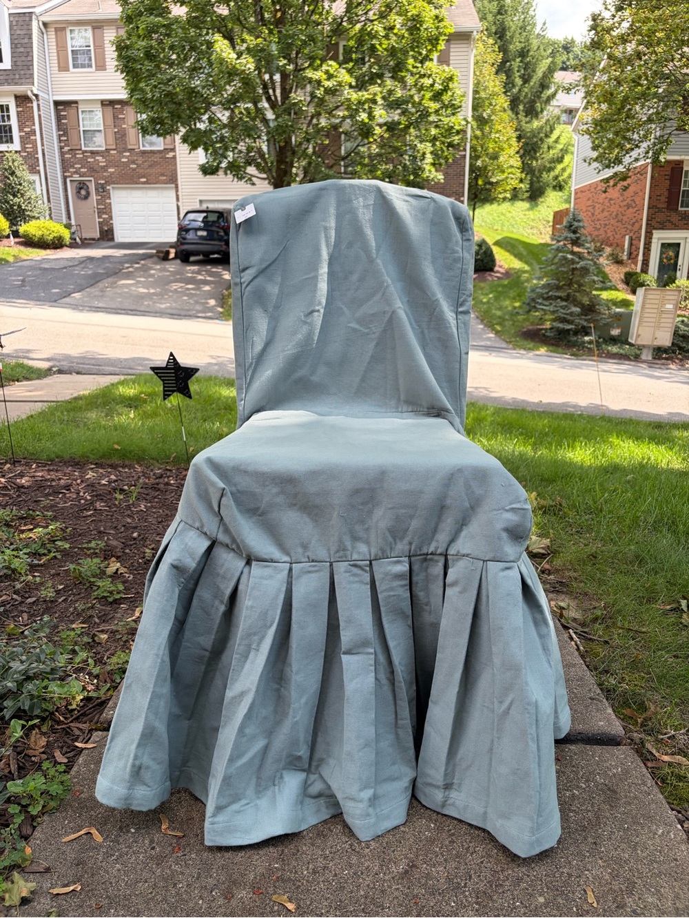 Anthropologie Light Blue Pleated Slipcover Dining Chair